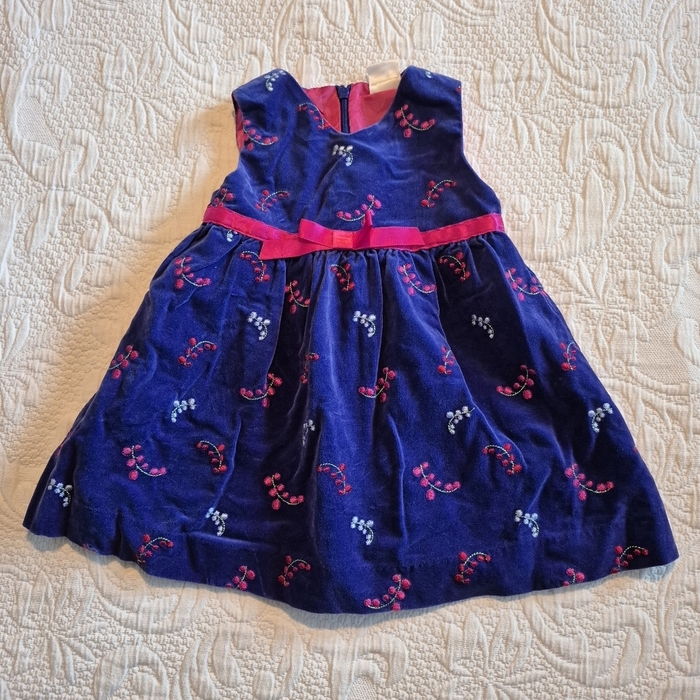 Hanna Andersson size 70 or 6-12 months purple embroidered dress pinnie EUC